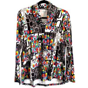 SNO SKINS Colorful Abstract Turtleneck Long Sleeves Top